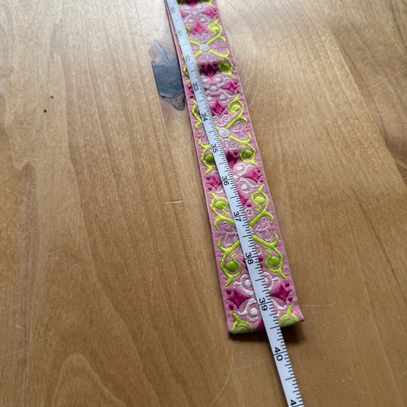 HADLEY POLLET BELT FABRIC EMBROIDERED TORTOISESHELL BUCKLE ARTISAN BOHO FESTIVAL - Picture 7 of 8